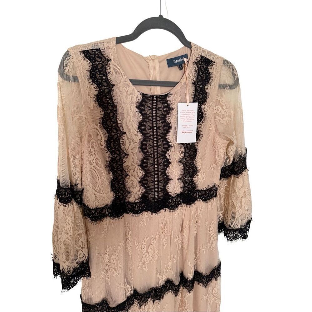 NWT Modcloth Womens Cream Black Aisle Be Seeing You Lace Midi Dress Size Large - Picture 12 of 15